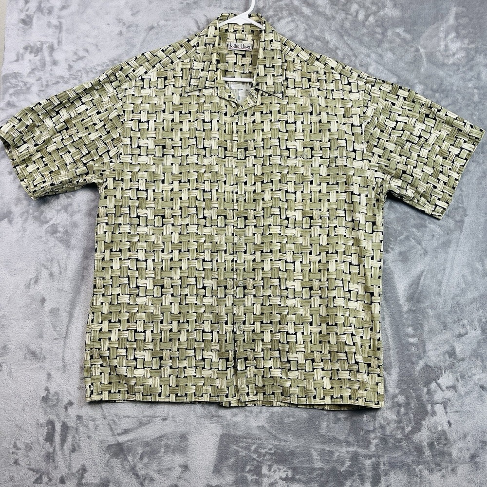 Hollis‎ River Bamboo Hawaiian Button Up Shirt Short Sleeve Basket Weave Mens XL